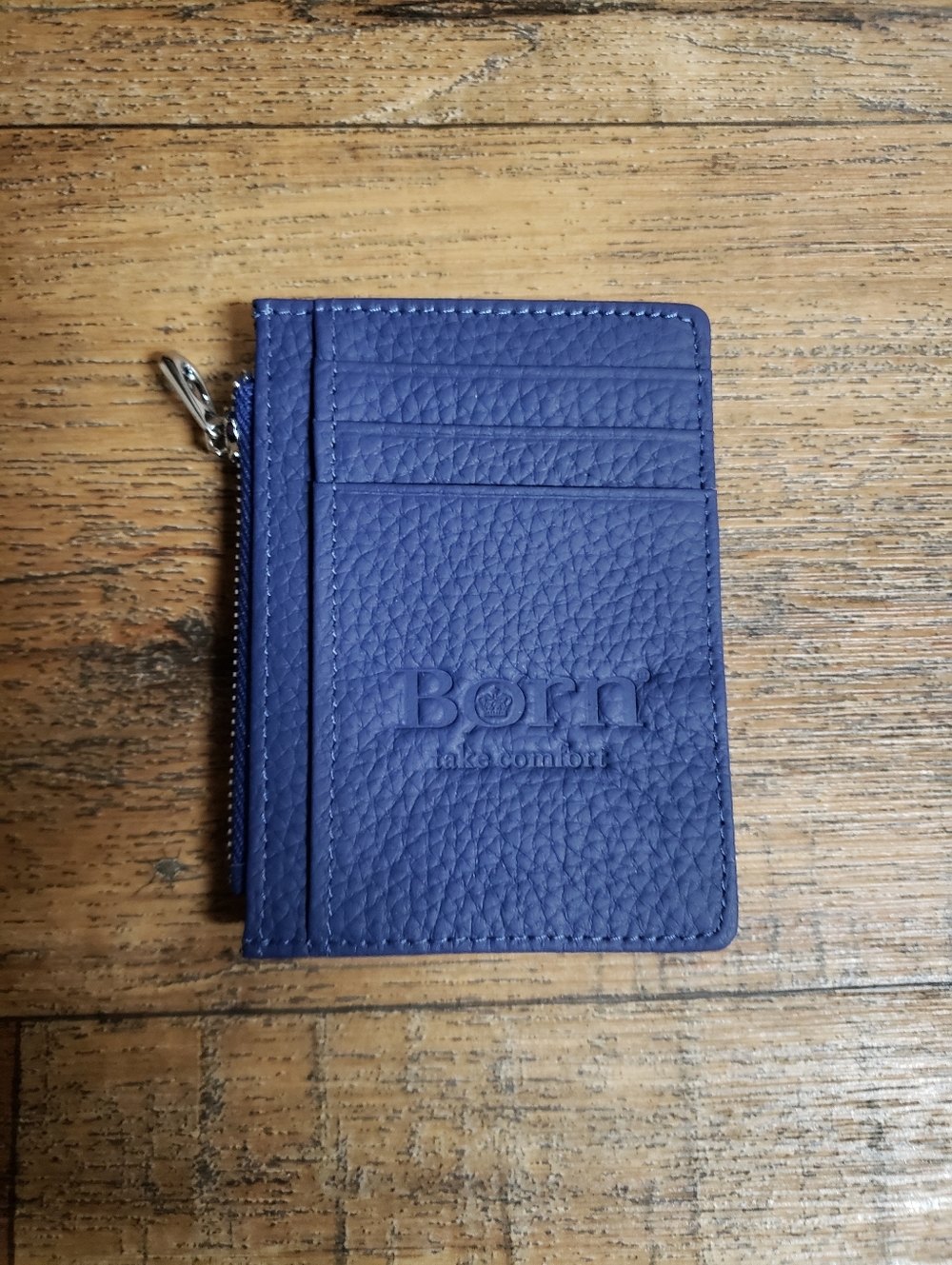 Born Navy Blue Textured Leather Card  Holder with Zipper